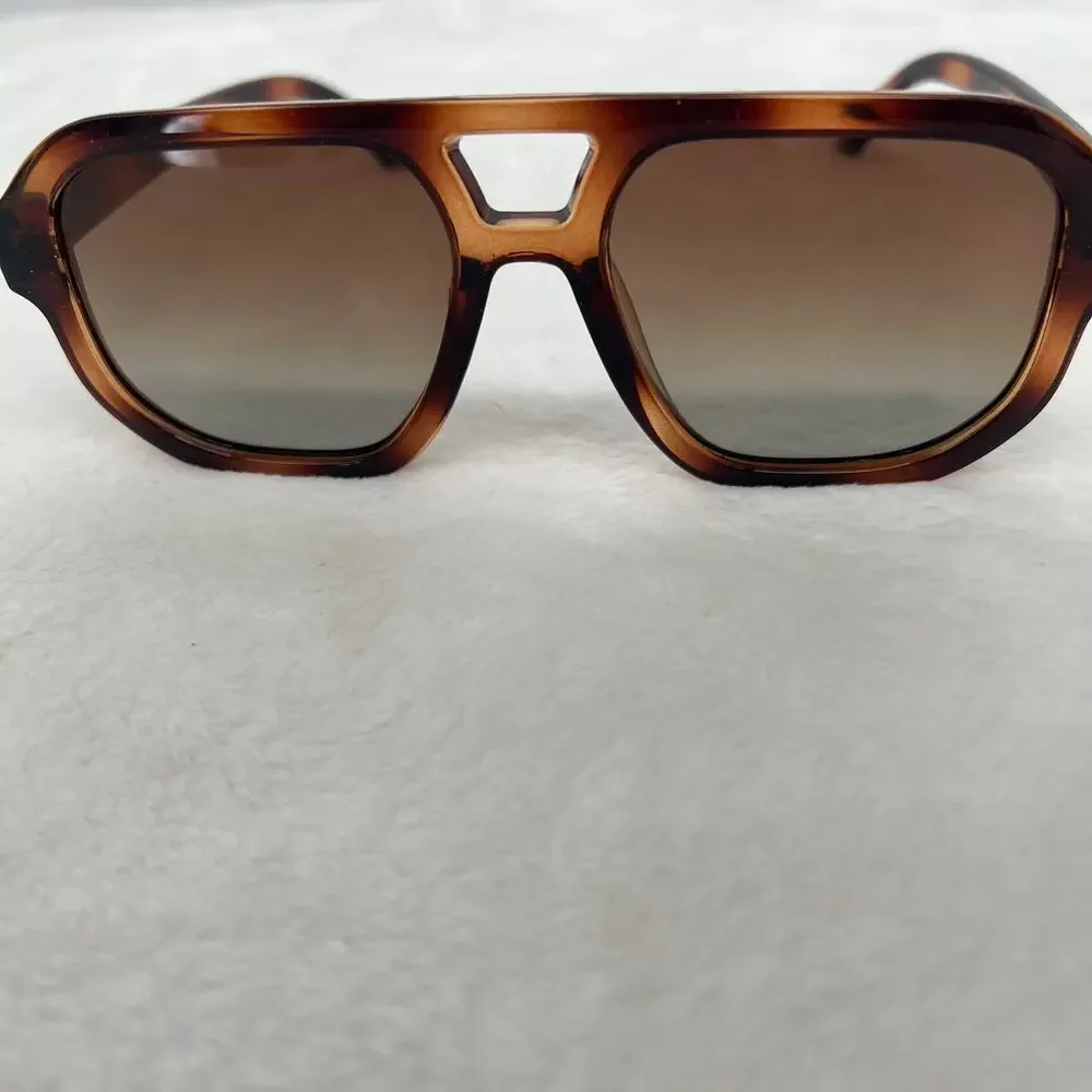 LIVHO NIB Retro Double Bridge Aviator Gradient Lens Sunglasses Bag Cleaner